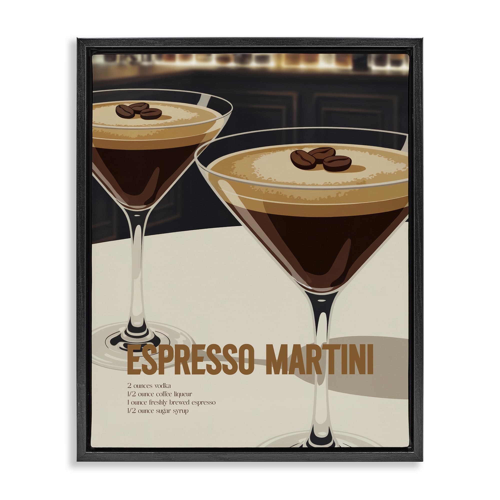 Stupell Industries 'Sleek Modern Espresso Martini', Floating Frame Canvas Art, Black, 25 x 31 Inches, Easy to Hang and Sturdy, Made in USA, by Andreas Magnusson