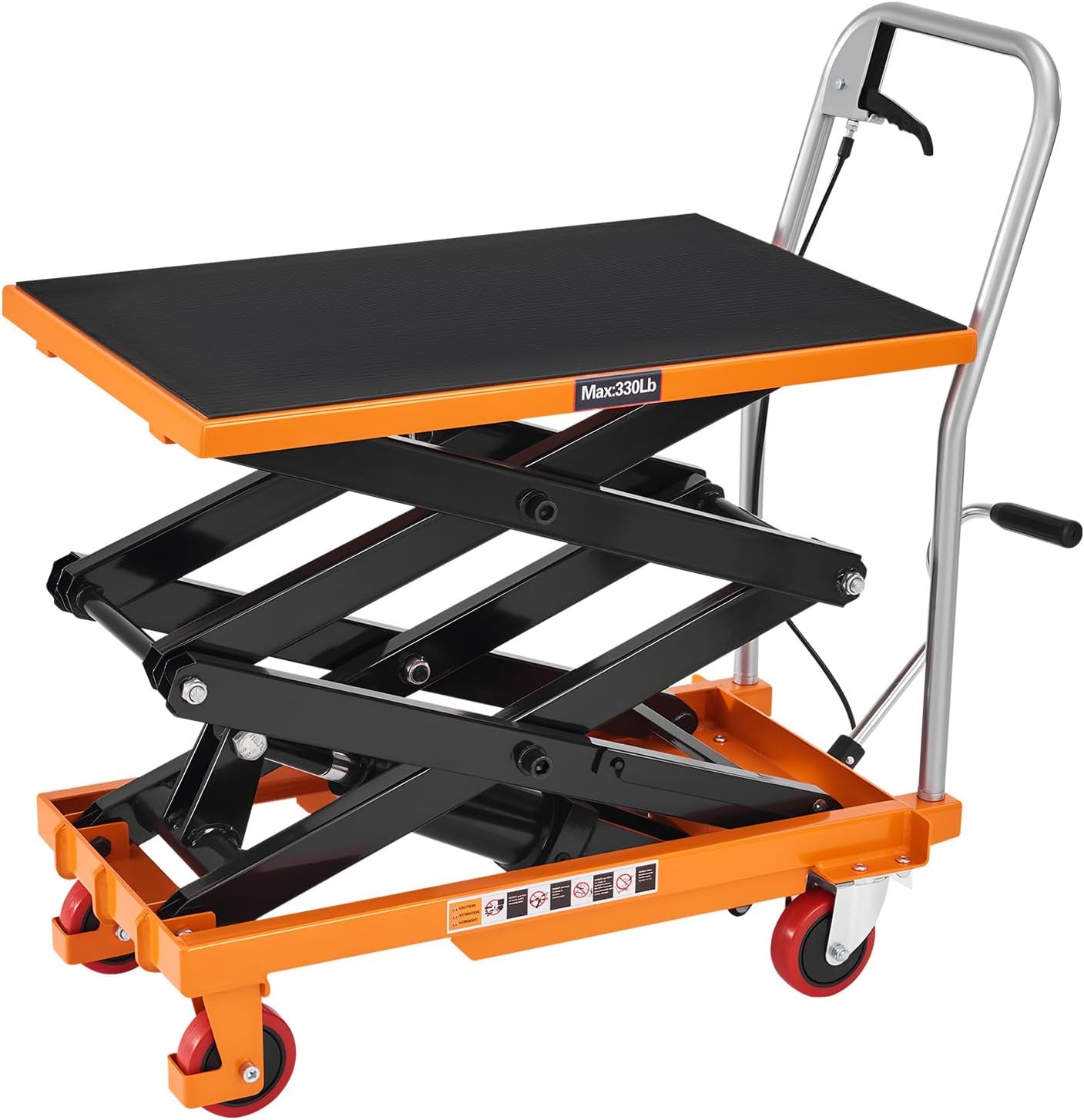Specraft 330 lbs Hydraulic Lift Cart, Double Scissor Lift Table Up to 50", 4-Wheel Material Handling Platform with Non-Slip Pad, Orange