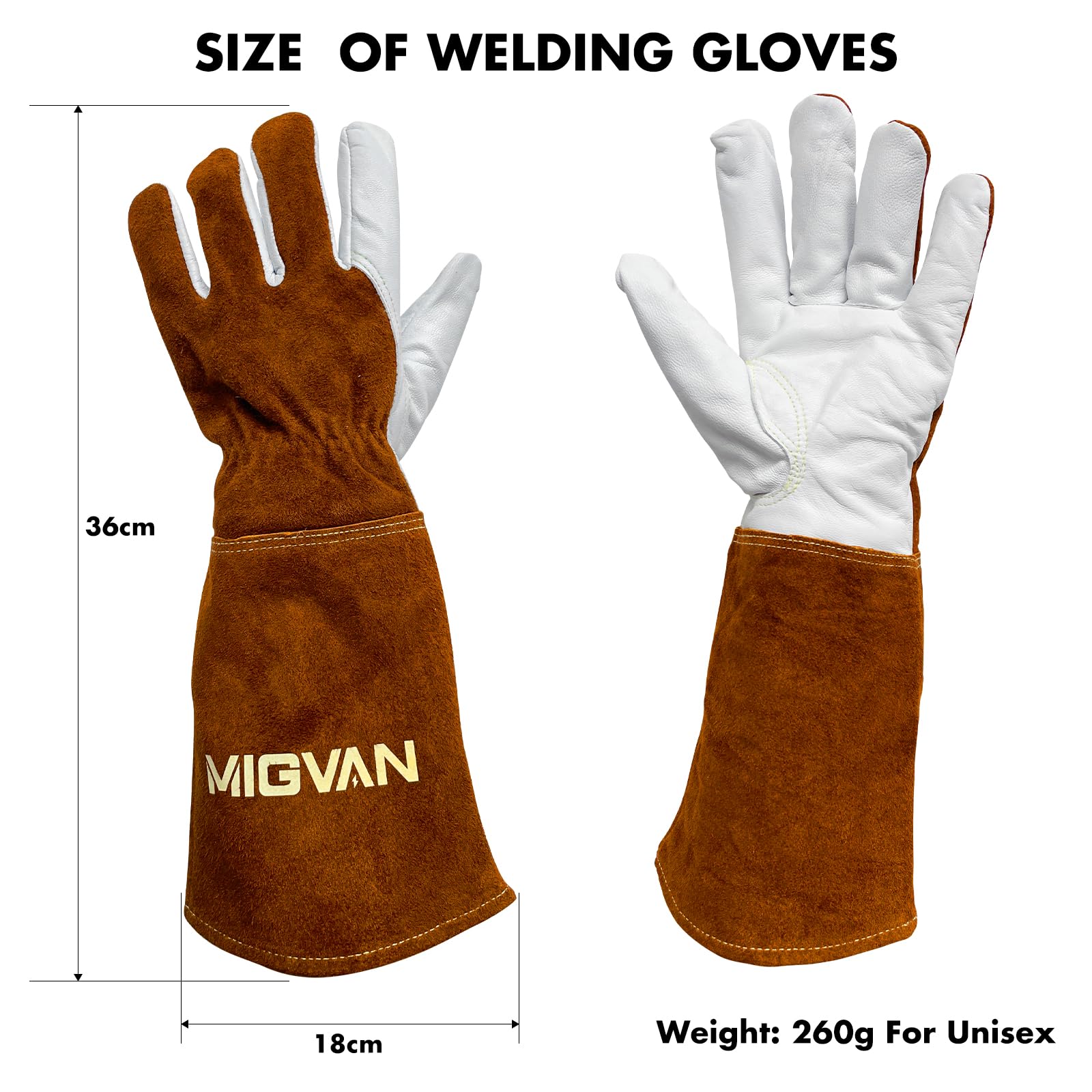 Guantes de soldadura de cuero vacuno – Guantes largos ignífugos para soldadura MIG/TIG, barbacoa, chimenea, horno y cocina – Resistentes al calor, unisex, talla M
