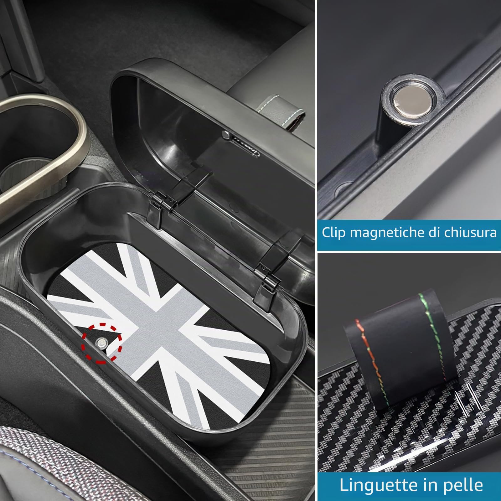 Scatola portaoggetti console centrale Vassoio organizer bracciolo per Mini Cooper S F65 F66 2024 2025 Accessori cambio automatico Vano portaoggetti nella console centrale Mini accessori (Grigio