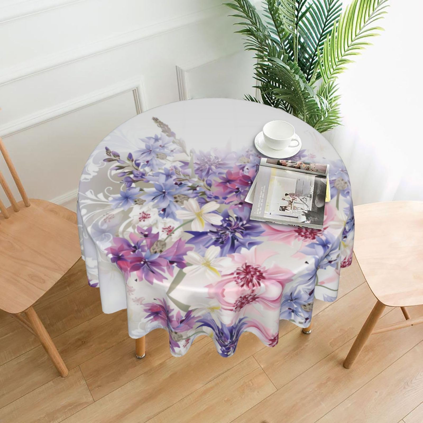 YYHWHJDE Floral Swirls Ivy Prints Round Decorative Tablecloth 60in - High-Grade Polyester Throw for Elegant Dining & Festive Gatherings