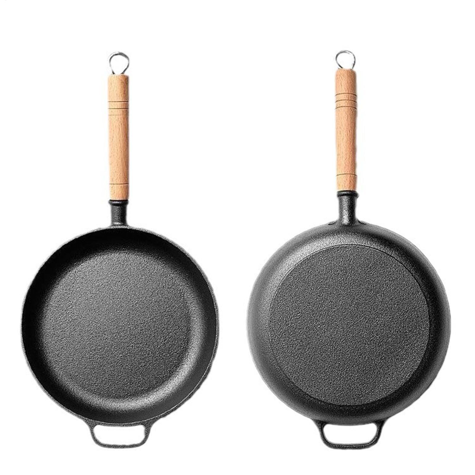 Sartenes De Hierro Fundido Sartén Antiadherente Con Mango Madera Ergonómico | Sartén Salteadora Con Tapa Para Hornear, Saltear, Tortillas, Pescado, Huevos, Panqueques, Bistecs, Cocina, Hogar, Camp