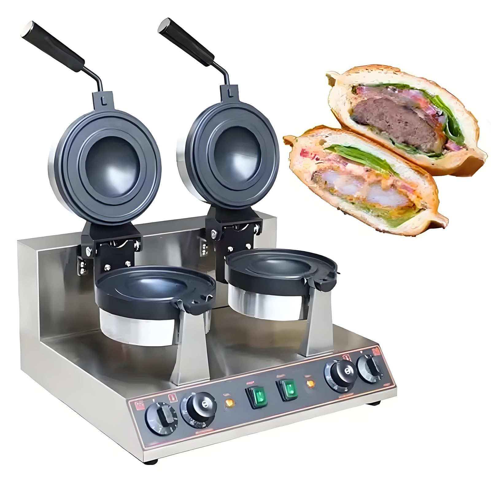 Macchina Per Waffle Elettrica Commerciale Con Controllo Della Temperatura E Riscaldamento Rotante, Pressa Per Panini Antiaderente Per Hamburger, Gelaterie, Ristoranti Di Carne E Snack Bar, Doppia