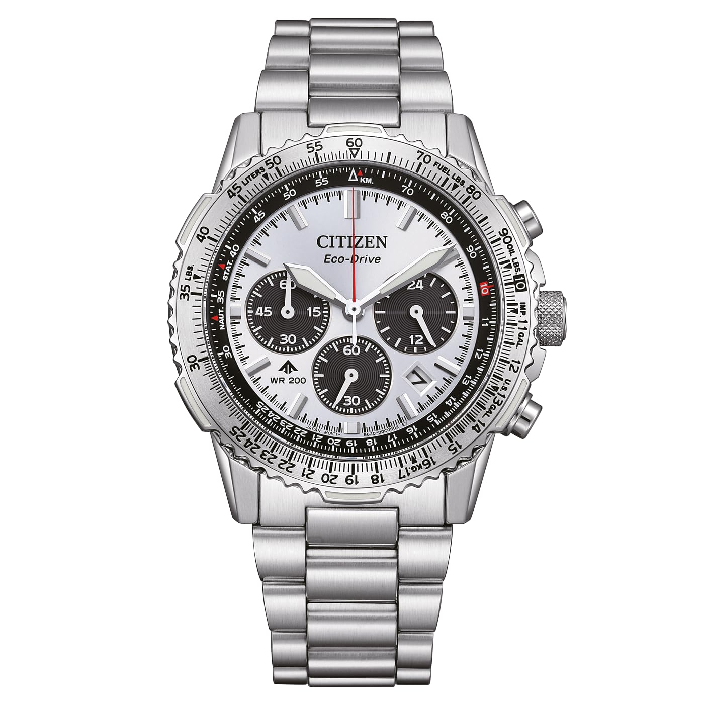 CITIZEN Unisex Watch Eco-Drive Promaster Air Navihawk Solar Chronograph with Stainless Steel Strap 40 mm Diameter in Various Designs silver