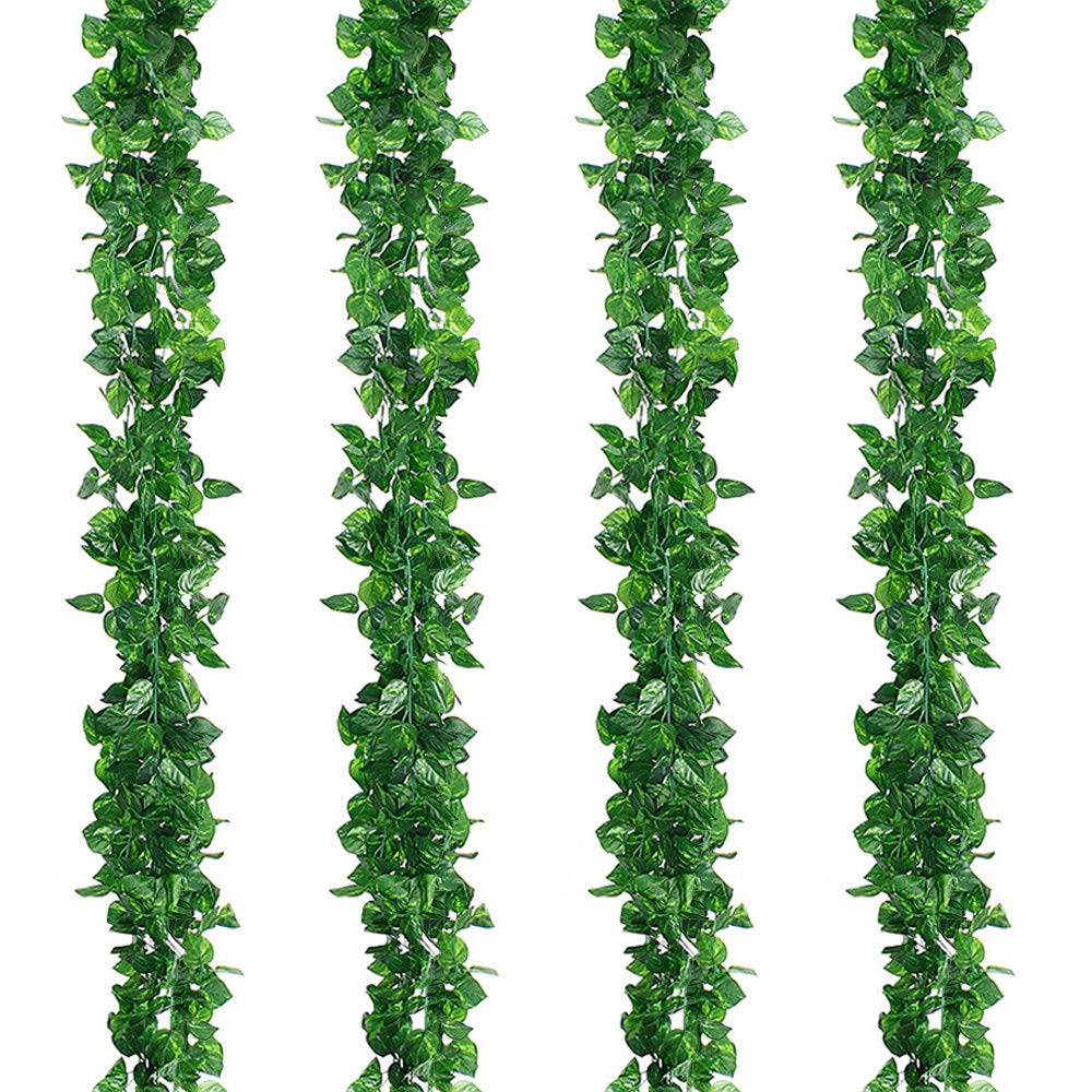 Kalolary 84Ft 12 Strands Artificial Ivy Garland Leaf Vines Plants Greenery, Fake Vine Plants Leaf Garland, Hanging for Wedding Party Home Garden Kitchen Office Wall Decor(Scindapsus Vine)