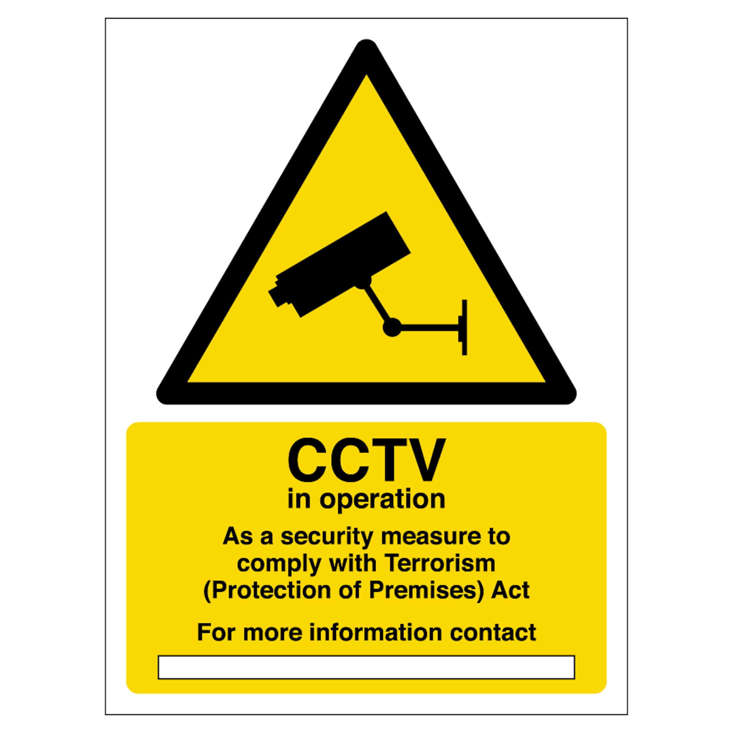 V Safety CCTV in Operation - Comply with Terrorism Act 150 x 200mm - 2mm Rigid Plastic
