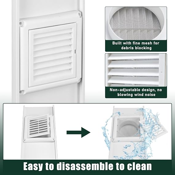 Flehomo Dryer Vent Window Kit with Louvered Vent Cover, Dryer Vent Kit for 4 Diameter Dryer Hose, Adjustable Window Vent Kit for Sliding Windows, Include Insulating Aluminum Seal Tape