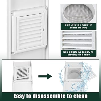 Flehomo Dryer Vent Window Kit with Louvered Vent Cover, Dryer Vent Kit for 4 Diameter Dryer Hose, Adjustable Window Vent Kit for Sliding Windows, Include Insulating Aluminum Seal Tape