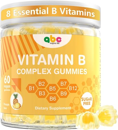 NEWOLITE Gomitas de complejo de vitamina B para adultos y niños, suplemento masticable con sabor a piña con 8 vitaminas B esenciales (B1, B2, B3,