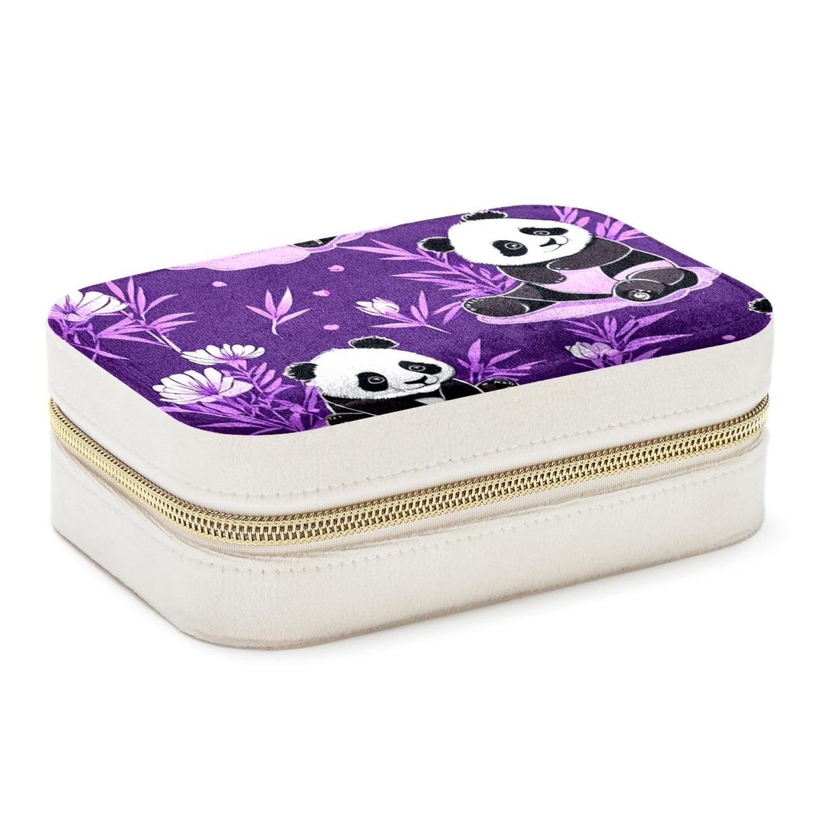 Boîte à bijoux panda mignon sur violet grand format avec compartiments bagues