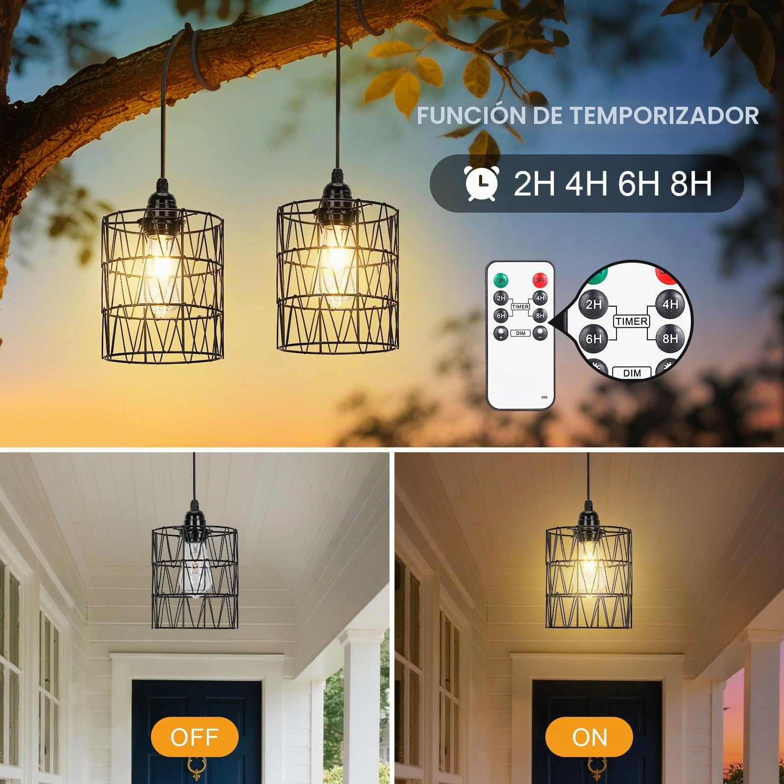 Lámpara Colgante a Pilas con Mando a Distancia, Regulable y Temporizador, Pantalla Metálica Exclusiva, Portalámparas E27, Inalámbrica sin Cables para Dormitorio (Pilas No Incluidas) Cilindro