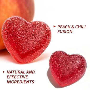 MYMYDE Spicy Square Gummies, Heart-Shaped Intimacy Gummies with Muira Puama, Chili Pepper, Maca& Epimedium for Promote Hormone Balance, Vegan, Peach Flavor (60 Count)
