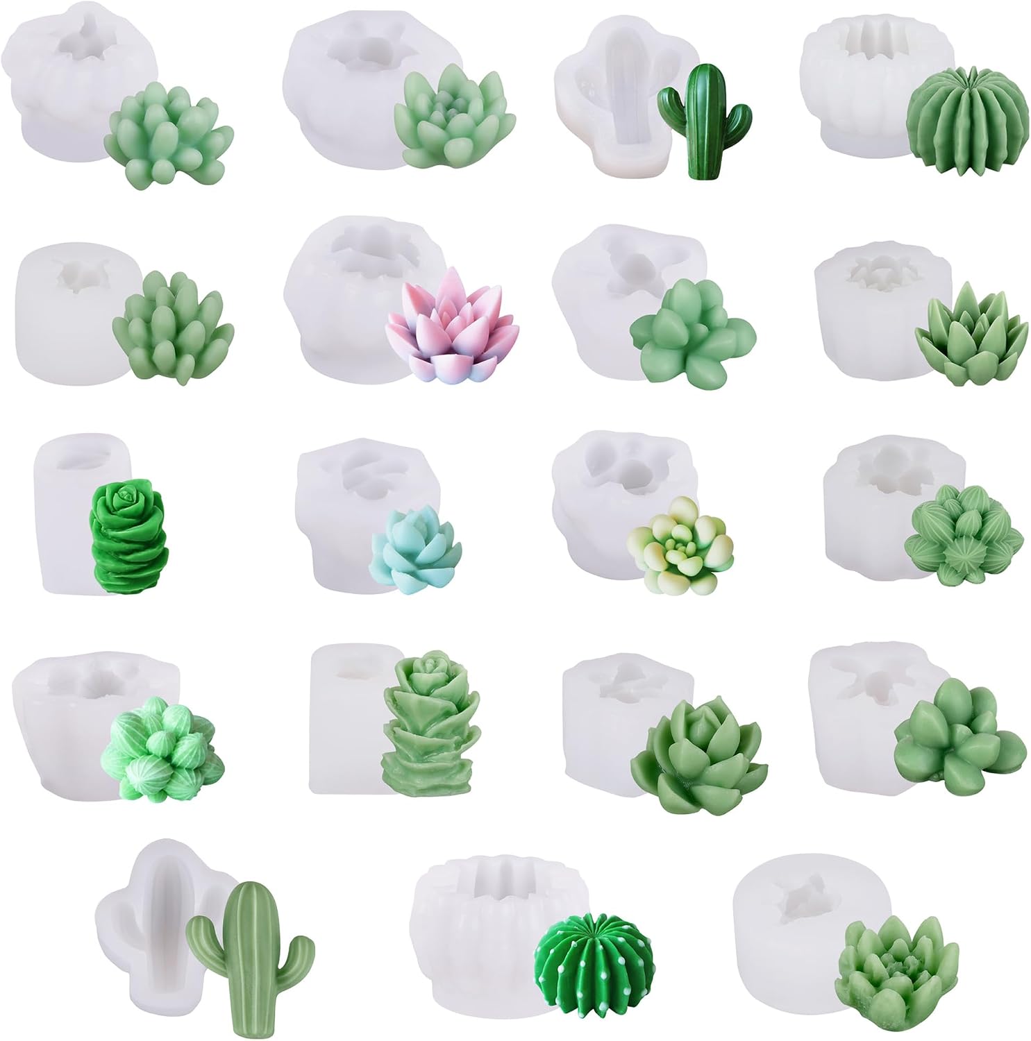 Cayway 19 PCS 3D Succulent Silicone Molds, Succulent Plants Candle Molds,Candle Cactus Molds Candle Making Molds