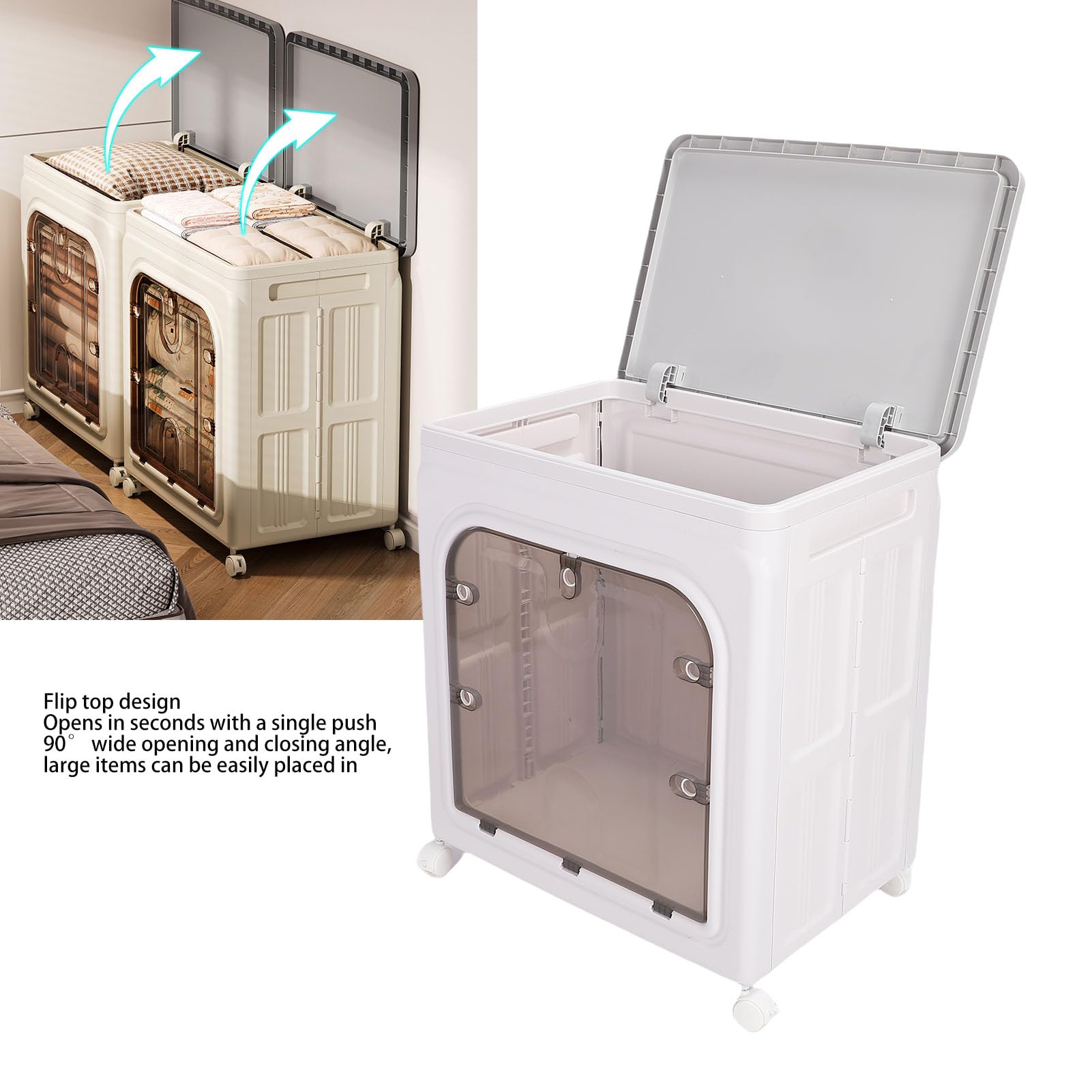Fockety Faltbarer Aufbewahrungsbehälter, 22.8x15.7x26.8in stapelbare Kunststoff-Aufbewahrungsbox mit 4 Rädern, platzsparend für Home Office Schlafzimmer Schrank Organisation