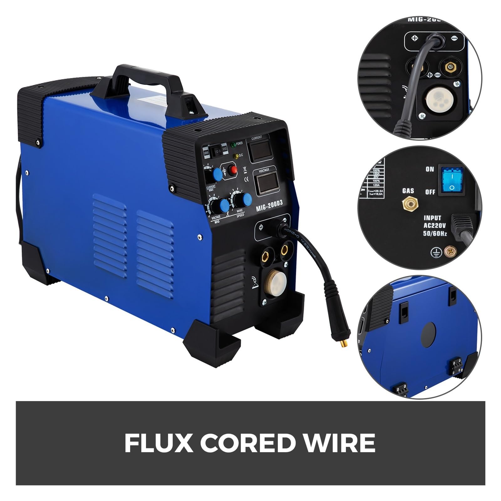 Soldador de calentamiento rápido, Soldador por puntos 5 en 1, MIG/MAG/TIG/FLUX/MMA Inverter 200Amp Combo Soldadora, soldadora con Afficheur de température précis