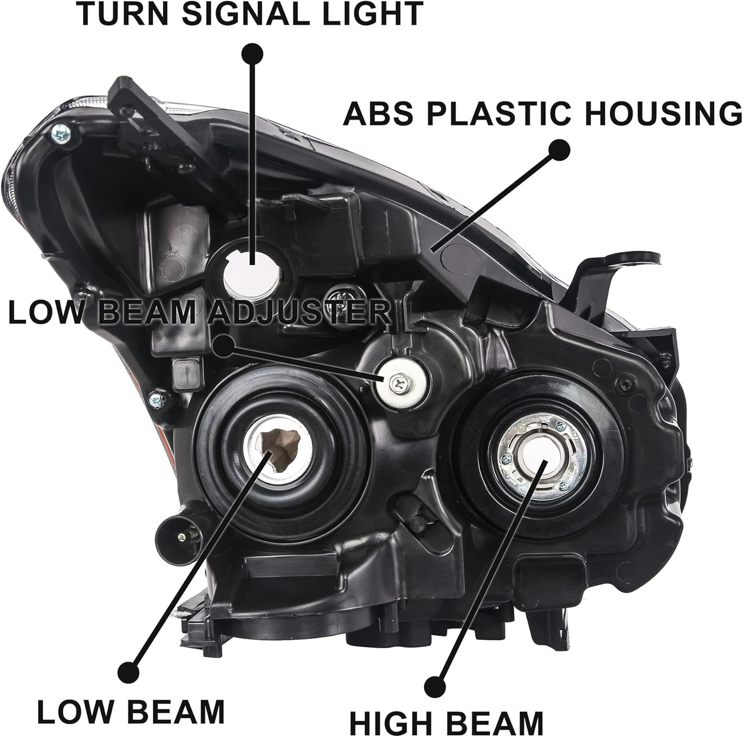 Headlights Assembly Compatible with 2008 2009 2010 2011 2012 2013 Nissan Rogue Halogen Head Lamp Replacement, Not Fit HID Models, Chrome Housing Amber Reflector