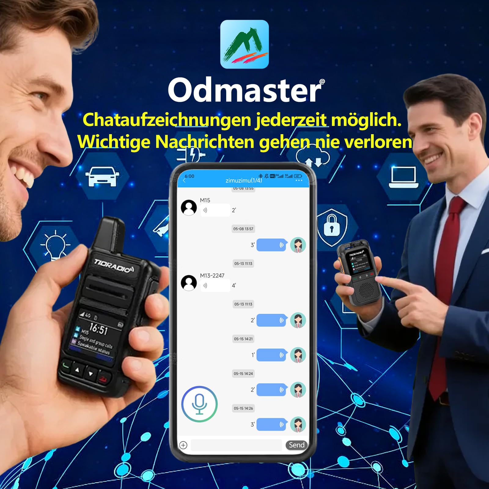 TIDRADIO TD‑M15 Global Walkie Talkie, 4G LTE PoC Funkgerät mit europaweiterer Abdeckung, Funkgeräte 6000 km Reichweite & 1 Jahr gratis Daten inkl. SIM‑Karte, Für Familie, Gewerbe, Logistik, 2er Set