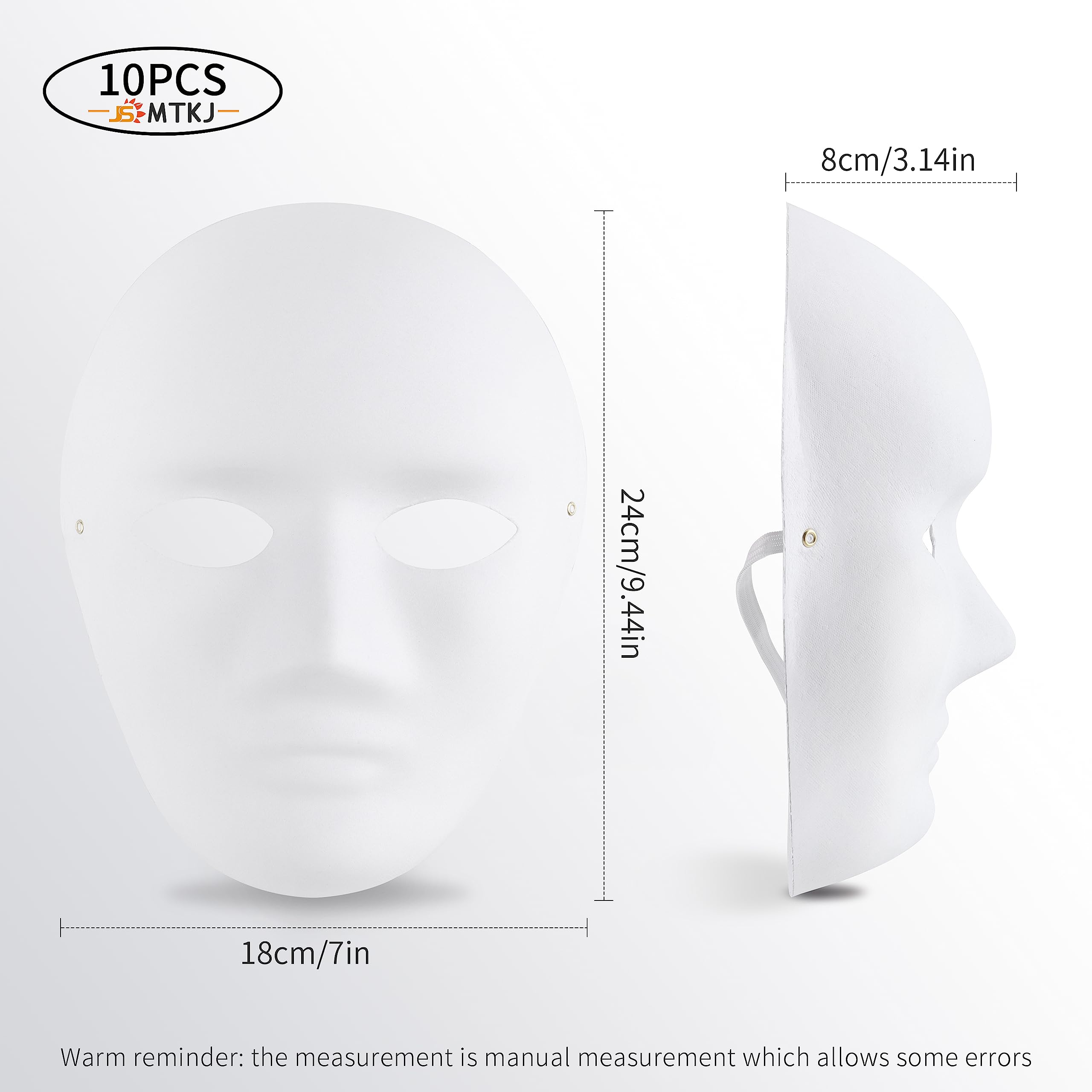 JSMTKJ 10 Pezzi Maschera Verniciata Della Mascherina Maschere Maschera di Carta Bianca per Carnevale, Cosplay, Halloween Party(9,64 x 7,08 pollici)