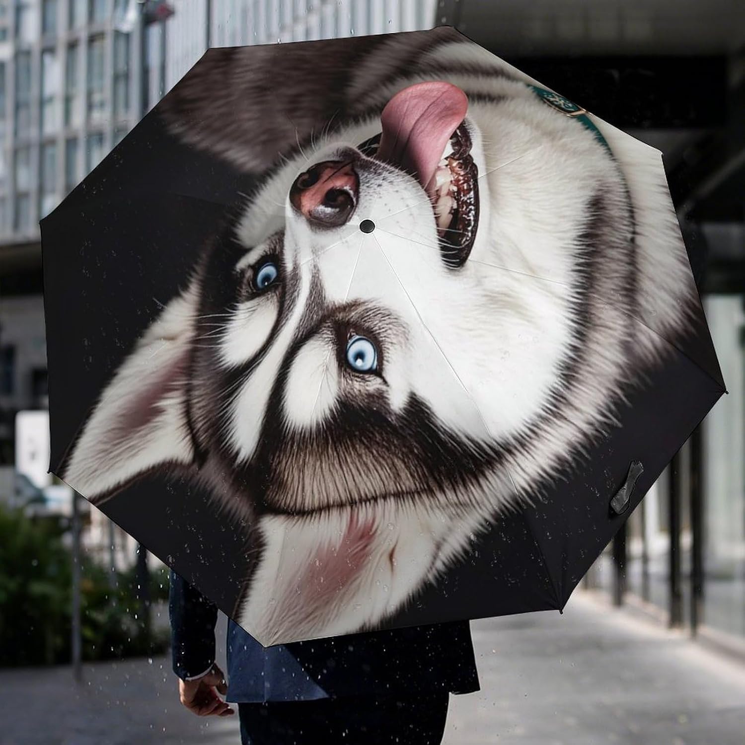 BTCOWZRV Cute Husky Dog Golf Umbrellas-2 Fold Automatic,Windproof Umbrella with Portable,Strong,Folding Umbrella for Women Men