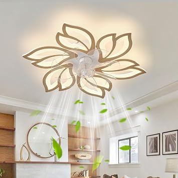 Modern Ceiling Fan Lights with Remote Control Dimmable Reversible Fans Quiet 6 Speed Bedroom Chandelier Light Timer Living Room Lamps-Wood Grain Wood Grain