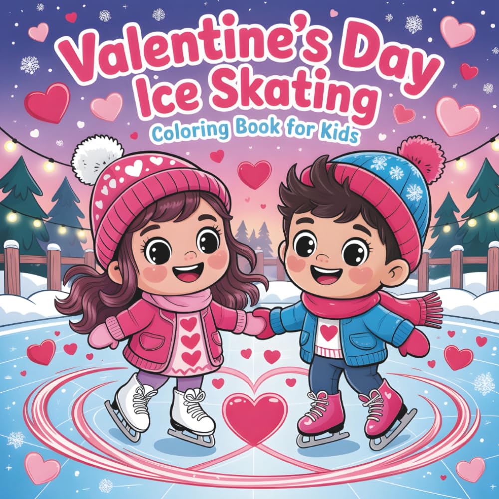 Valentine's Day Ice Skating Coloring Book for Kids: 50 Cute Heart-Filled Skating Scenes with Adorable Couples, Snowy Rinks and Fun Winter Coloring Pages for Children Ages 4-10