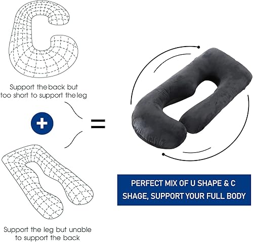 Miniatura 3 de cauzyart Almohadas de maternidad de embarazo para dormir en forma de U, soporte de almohada de cuerpo completo, para espalda, caderas, piernas,