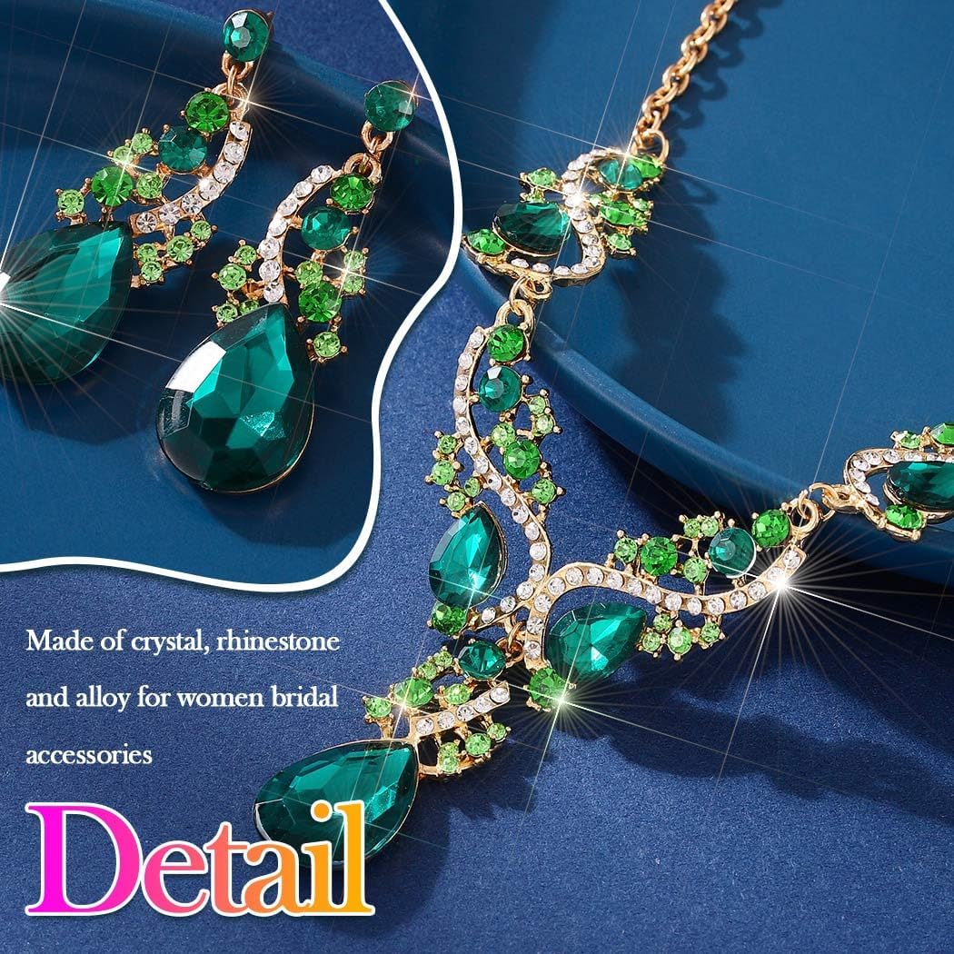 Aukmla Prom Jewelry Sets Rhinestone Necklaces and Earring Set Crystal Wedding Costume Jewelry for Brides and Women - Image 4