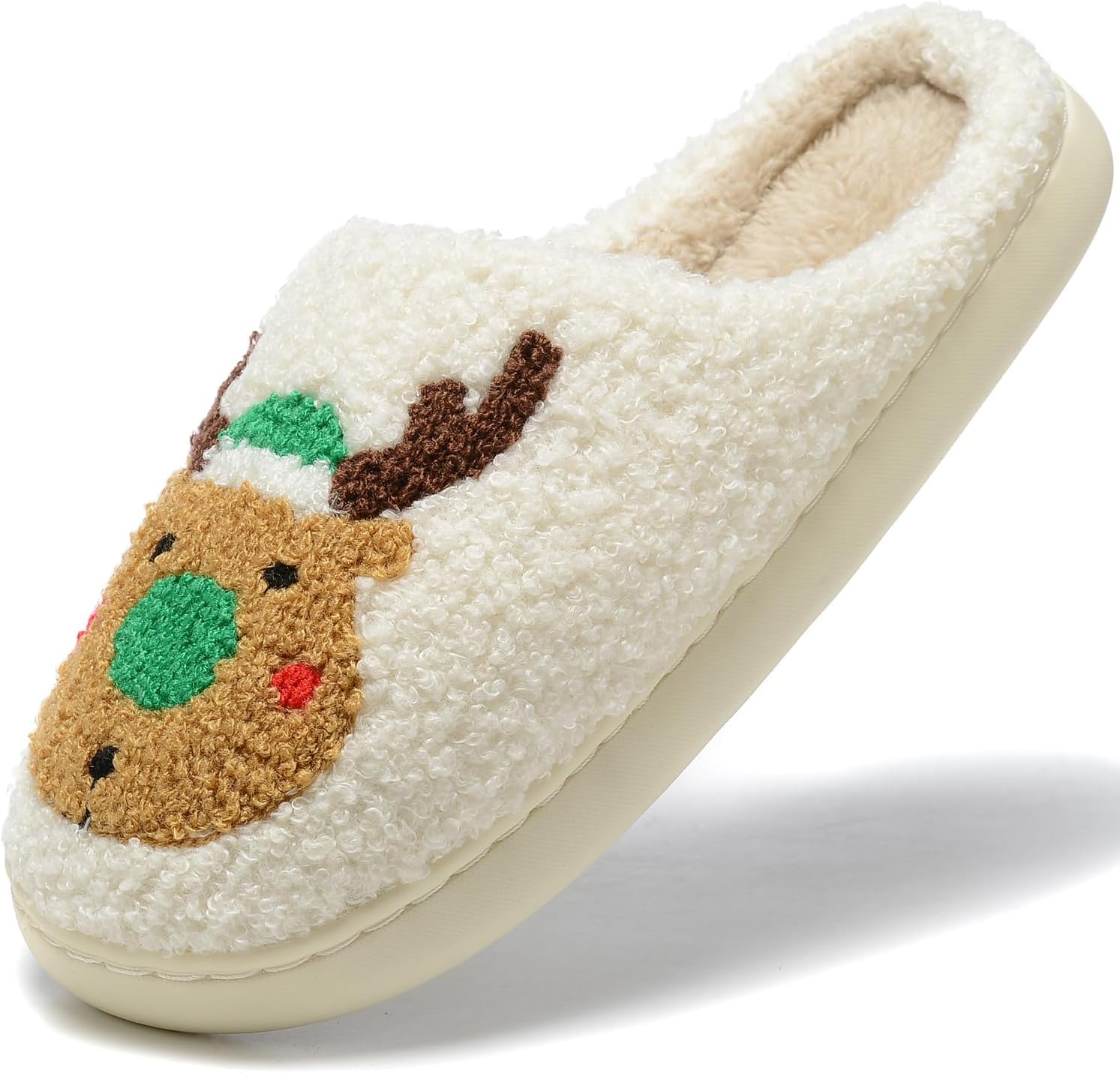 LIONPARK Women Christmas Elk Xmas Slippers: Red Moose Cute Cartoon Fuzzy Warm House Men Slippers Winter Soft Cozy Non-Slip Memory Foam Indoor Outdoor Shoes B(M) 5.5-10.5 D(M) 5-11 - Image 5