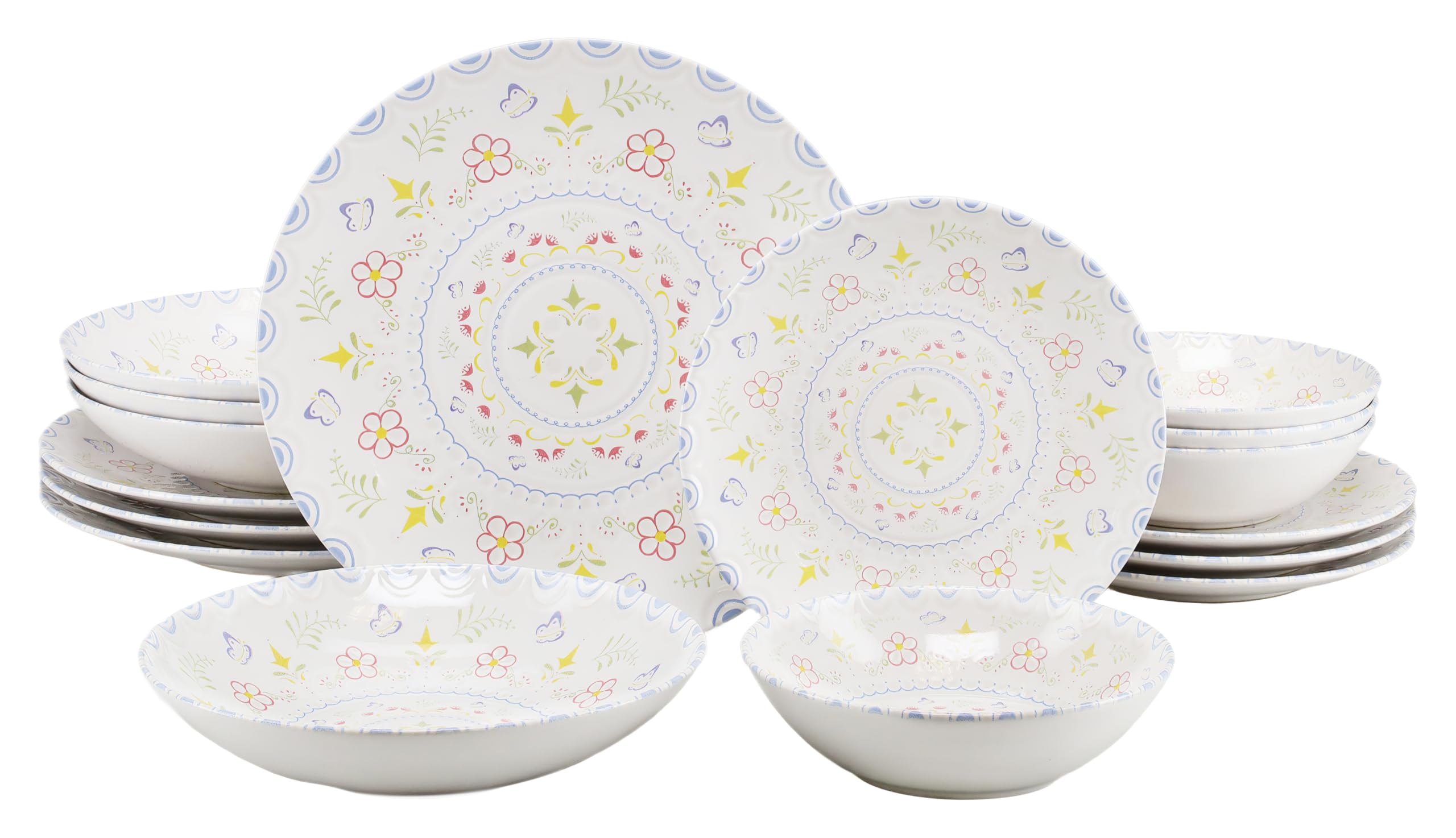 CreaTable, 24867, seria Primavera, 16-częściowy zestaw naczyń dla 4 osób, zestaw talerzy z kamionki, nadaje się do mycia w zmywarce i używania w kuchence mikrofalowej, wyprodukowano w Europie
