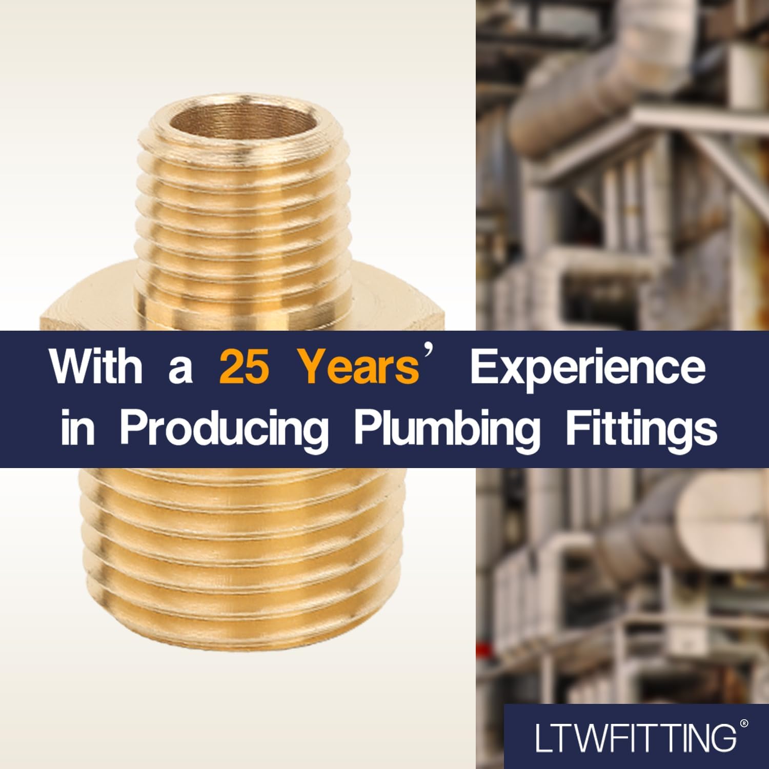 LTWFITTING Brass Pipe Hex Reducing Nipple Fitting 1/2-Inch x 1/4-Inch Male NPT(Pack of 5)