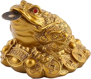 Chinese Feng Shui Money Frog Thriving Business Wealth Lucky Three Legged Coin Toad for Home Office Decoration House Warming Store Opening Gift (665)