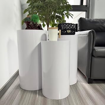 Cylinder Pedestal Stands for Parties,Metal Cylinder Stands for Party White Round Display Pedestal Stand for Wedding Props Birthday Babyshower Party Event Decor 3PC75/65/60