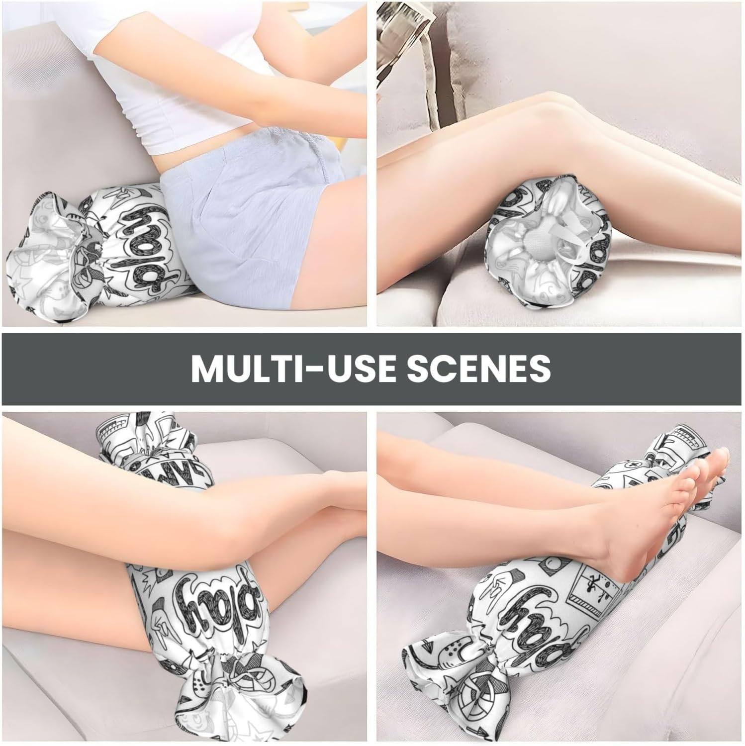 モノクロスケッチスタイル ゲームプリント キャンディ 円筒形 実用的な枕 万能 快適 寝室 リビングルーム 旅行