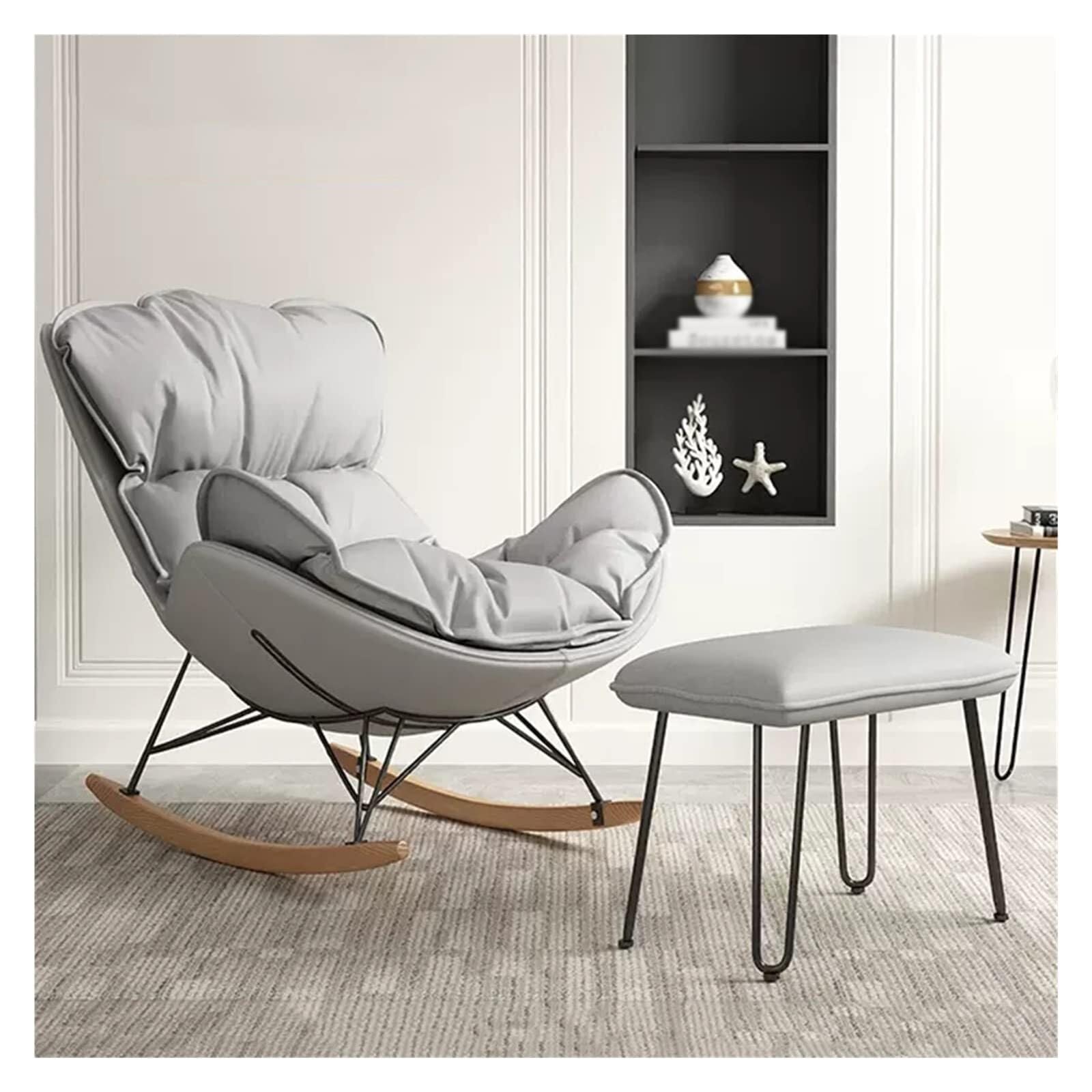 Amazon.co.jp: フットスツール付きモダンなロッキングチェア、背もたれ  