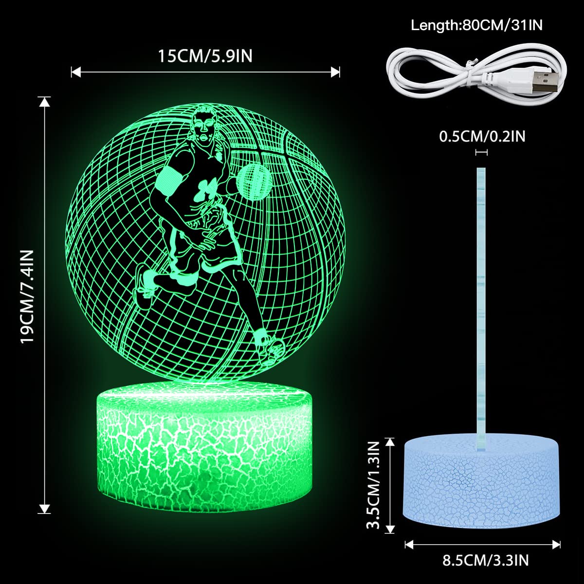 Zeaky Luce Notturna da Basket 3D per Bambini, 16 Giocattoli con Lampada da Basket a LED Che Cambiano Colore con Telecomando, Regalo di Compleanno di Natale per Ragazzi o Ragazze