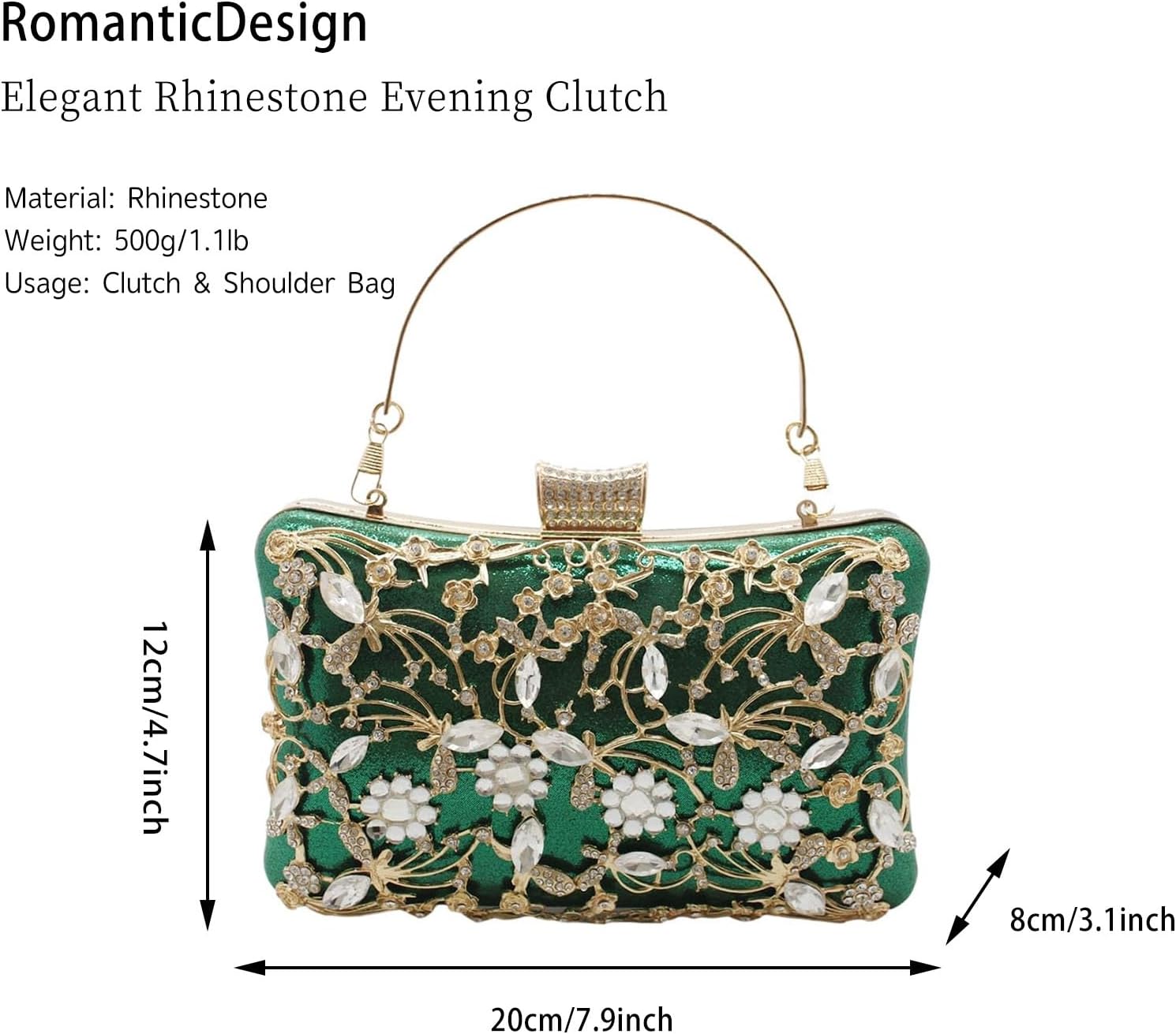 RomanticDesign Women Trendy Evening Clutch Luxury Handbag with Rhinestone for Wedding Party Prom Banquet