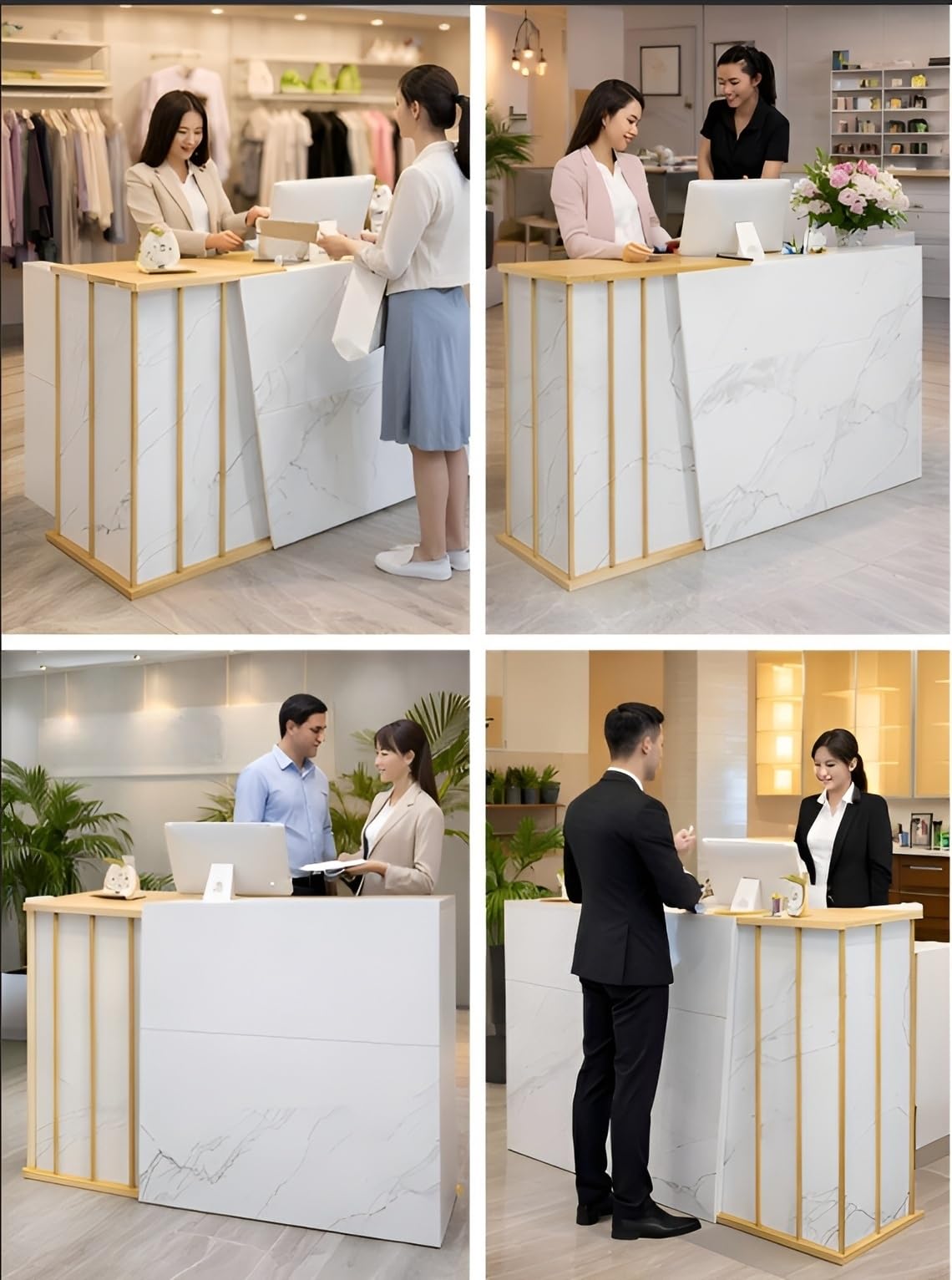 Bancone Reception Ufficio con Cassetti Serratura e Ripiani, Banco Cassa Moderno in Legno per Salone, Negozio, Hotel, Supermercato o Centro Estetico