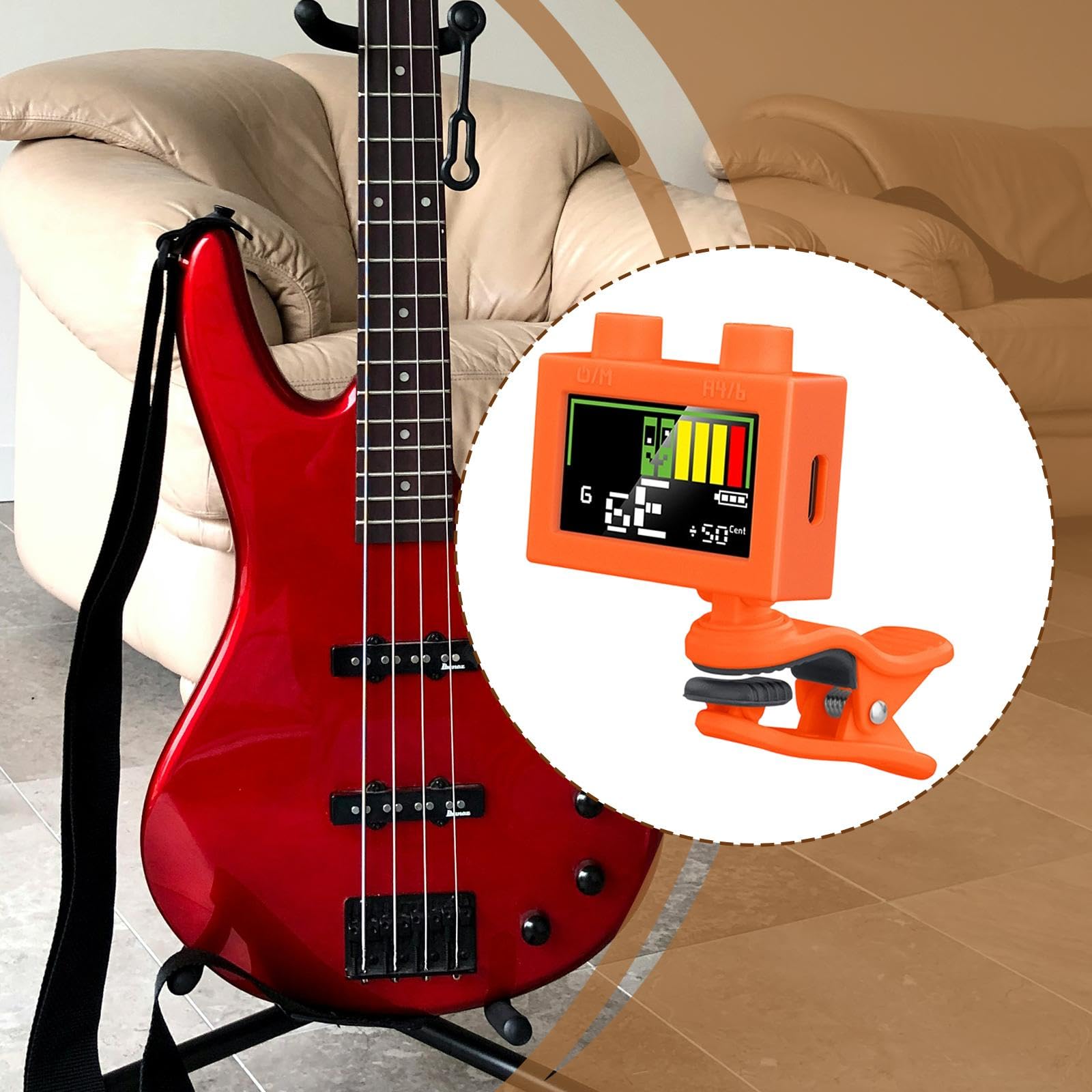 Oshhni Afinador Guitarra Afinador Digital Electrónico Clip Afinador Metronomo Pinza Afinador Multifunción con Pantalla Giratoria para Guitarra Bajo, naranja