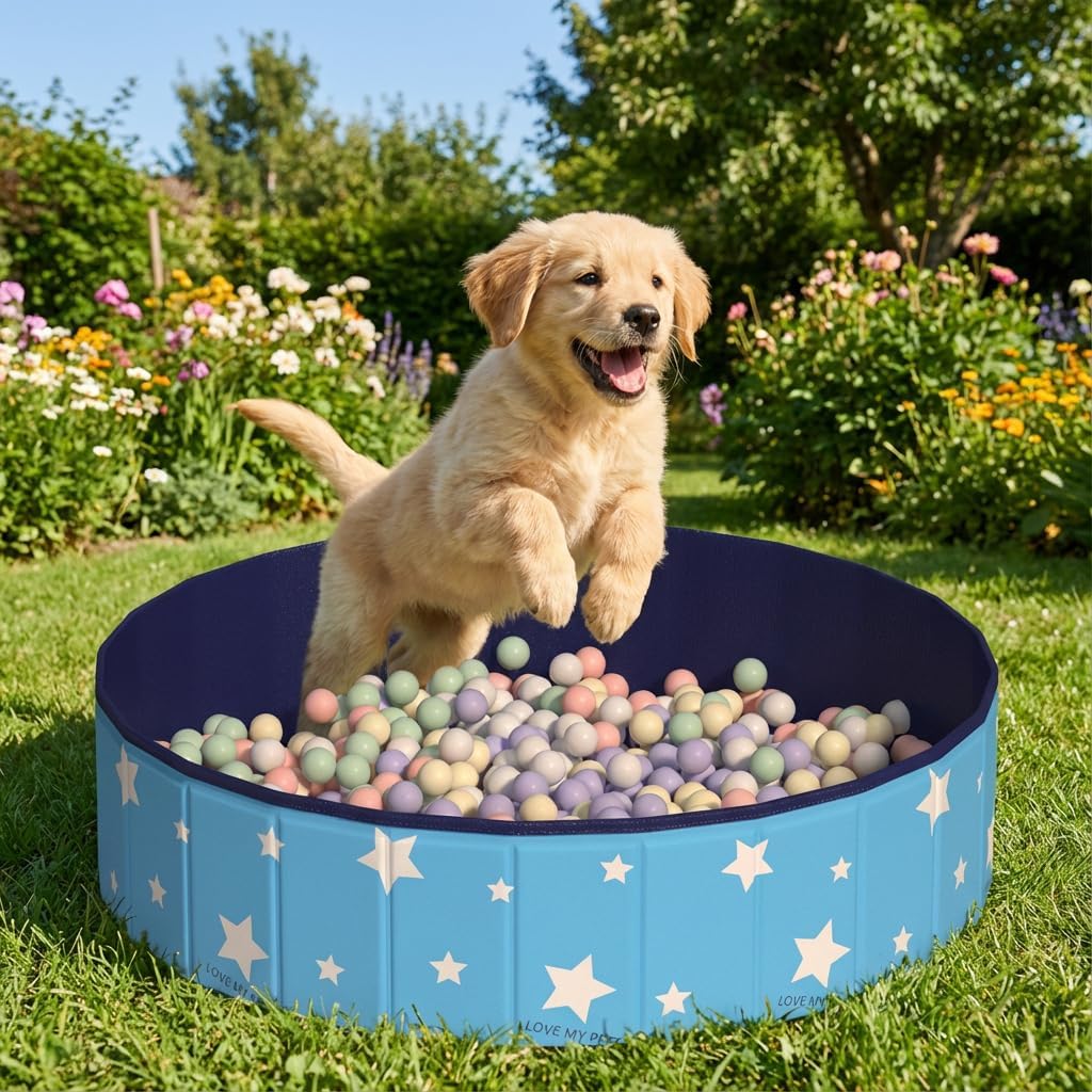47in Large Dog Ball Pit – Foldable Pet Playpen Ball Pool for Dogs, Puppies and Cats, Indoor Outdoor Playpen (Balls Not Included) (Blue)