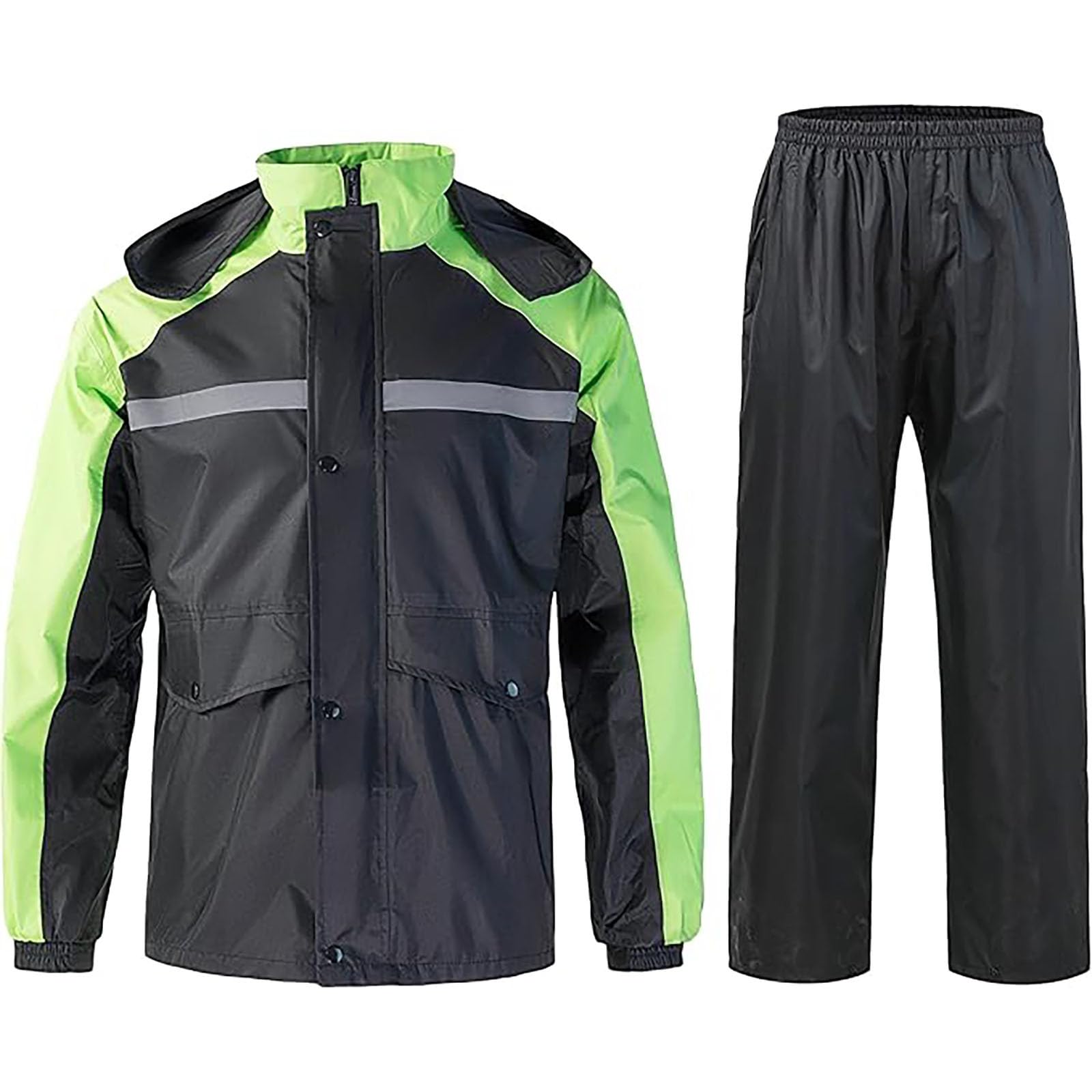 Generisch Jogging Herren Regenanzug Reflektierende Jacke und Hose Outdoor Radfahren Motorrad Regenmantel mit Kapuze Hundesport Weste (Green, XL)