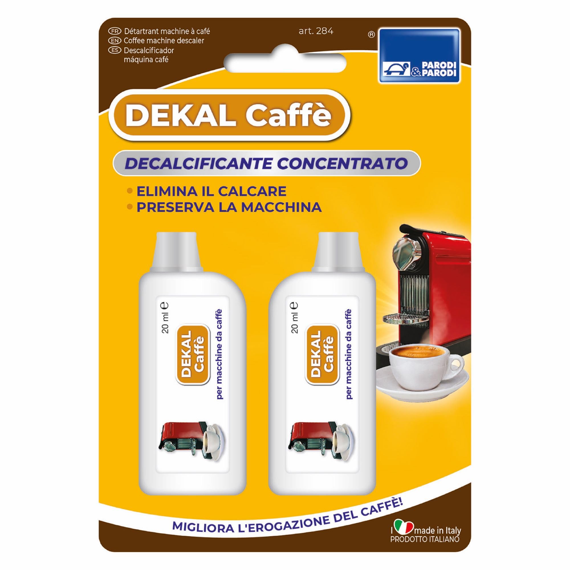 PARODI & PARODI - Decalcificante Macchina Caffè Liquido Compatibile con Delonghi Nespresso Lavazza Nestcafe e Altre, Anticalcare Macchine Caffe per Macchinetta Caffe a Cialde, Rapido e Naturale, 20 ml