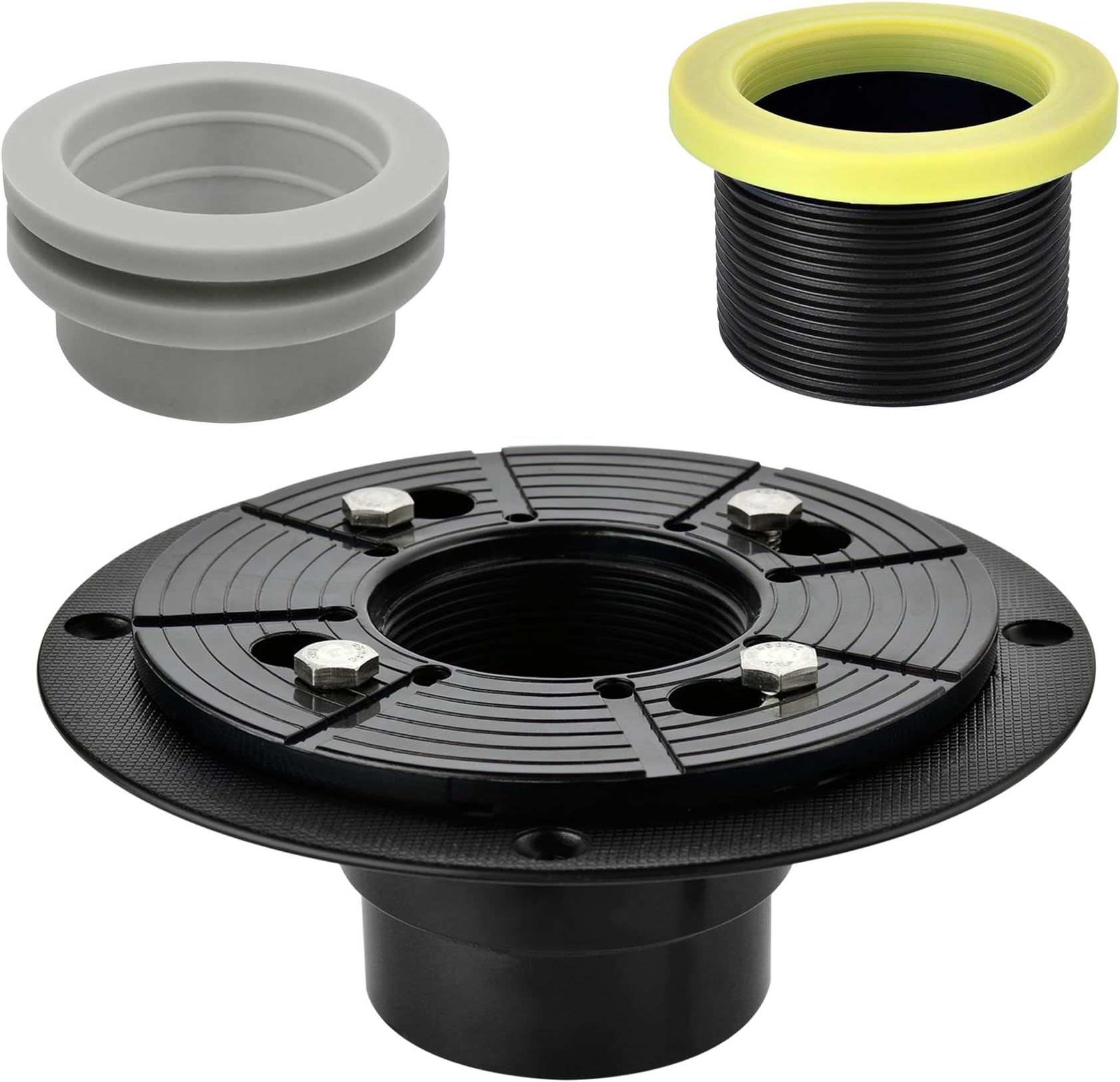 2 inch Shower Drain Base Flange Kit with Rubber Coupler Gasket, Threaded Adjustable Ring Adaptor for No Hub Square Linear Floor Drain Installation