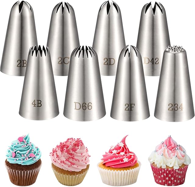Fanshiontide 8 Pack Large Piping Tips, Seamless Stainless Steel Icing Piping Nozzle Tip Set for Cupcake Cookie Cake Decorating