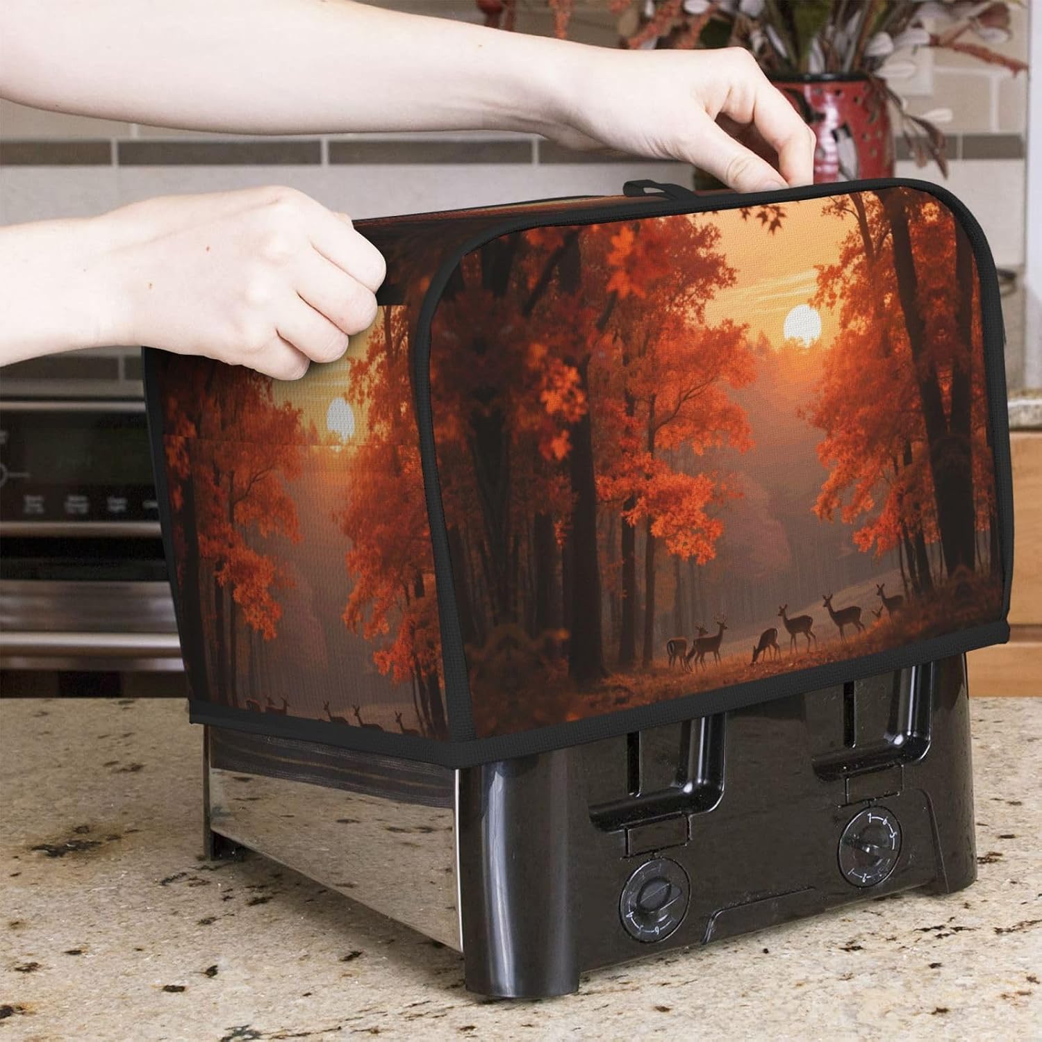 Landscape Forest (2) Toaster Cover 2 Slice, Waterproof Bread Machine Covers with Pockets Universal Size Kitchen Small Appliance Cover with Handle, Dust and Fingerprint Protection