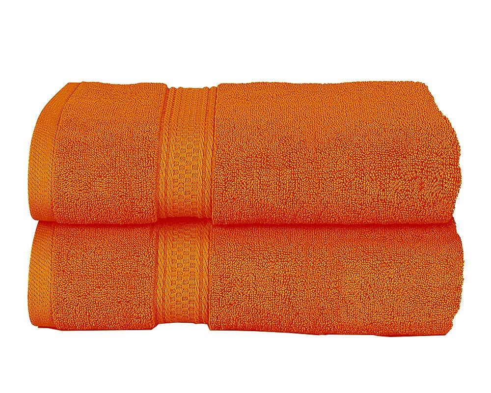 Milosc Pack of 2 Large Bath Towels Set Super Absorbent 500GSM 100% Egyptian Cotton Hotel Quality Quest Towel Extra Soft Set (Orange)