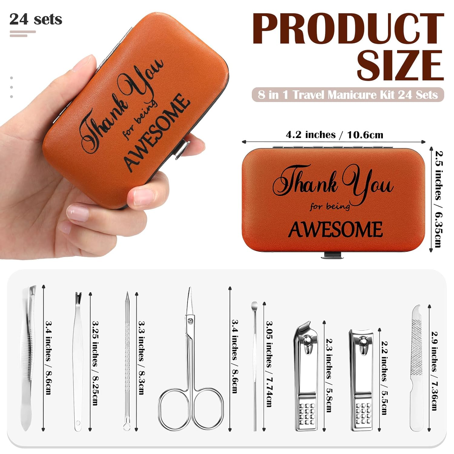 Therwen 24 Sets Mother's Day Gift Manicure Set Stainless Steel Nail Clippers 8 in 1 Grooming Nail Kit Employee Appreciation Gift Professional Pedicure Tool for Women Coworker Personal Care(Brown)
