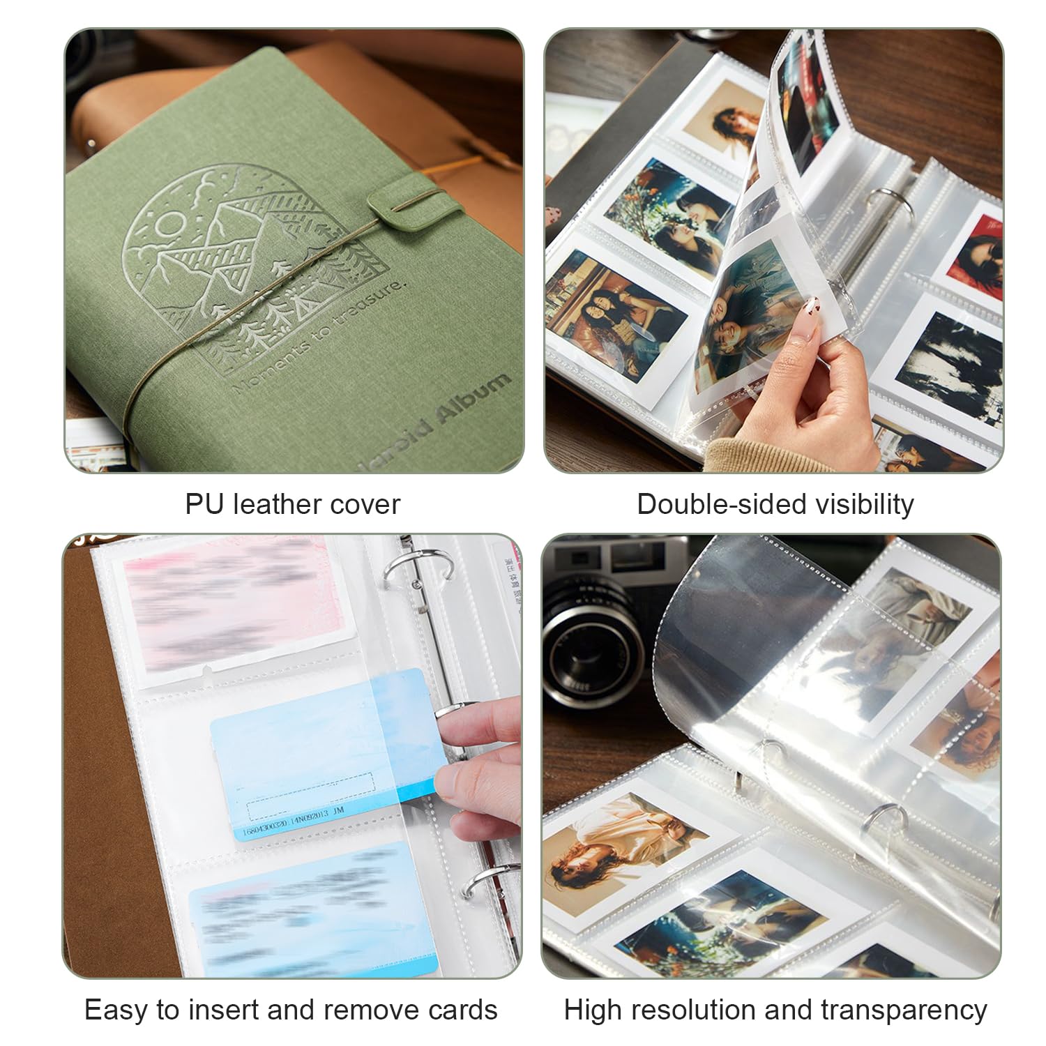 Mini albumy ze zdjęciami, segregator na karty z 180 kieszeniami na albumy, vintage zielony toploader, tradycyjny album fotograficzny do Instax Mini 3 Cale, duża książka ze zdjęciami, wsuwana książka z