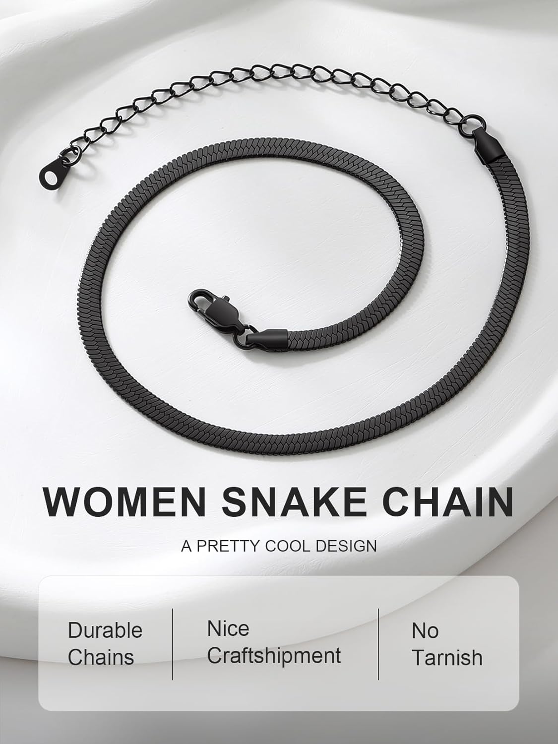 ChainsPro Herringbone Necklace for Women Dainty Flat Snake Chain Layered Choker Necklace Simple Jewelry, Stainless Steel/Gold Plated/Rose Gold Plated/Black, 3/5mm, 12"/15"/18"(Send Gift Box) - Image 2