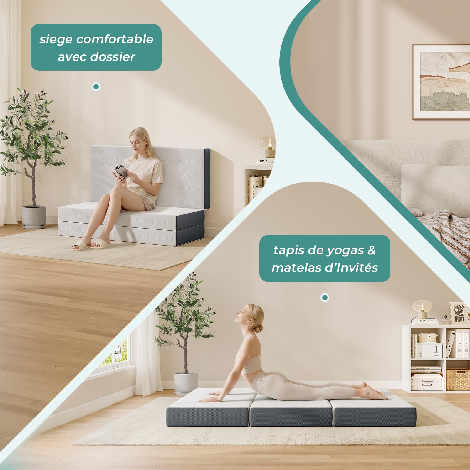 Vesgantti Matelas Pliable 140x190x15cm, Matelas d'Appoint en Mousse à Mémoire de Forme en Gel, Amovible et Lavable avec Sac de Transport, Idéal pour Voyages, Camping, Lit d'appoint, Oeko Tex - Blanc