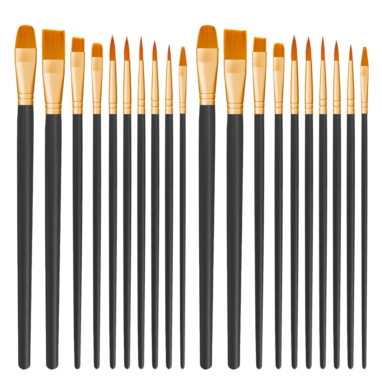 CNMTCCO Paint Brushes 20 PCS Nylon Hair Paint Brushes Set for Acrylic Oil Watercolor Gouache Painting Face Paint Brushes for Children and Adults (Black)